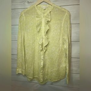 NWT Treasure & Bond Pale Yellow Floral Button Down with Ruffle Size Medium